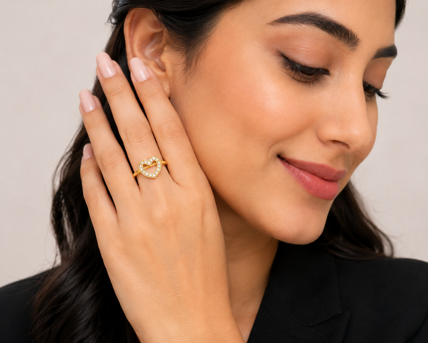 Aeza Anti Tarnish Gold Plated Heart Ring for Women | Stainless Steel Crystal Heart Finger Ring | Adjustable Minimalist Stackable Ring | Waterproof Fashion Jewelry Gift for Girls