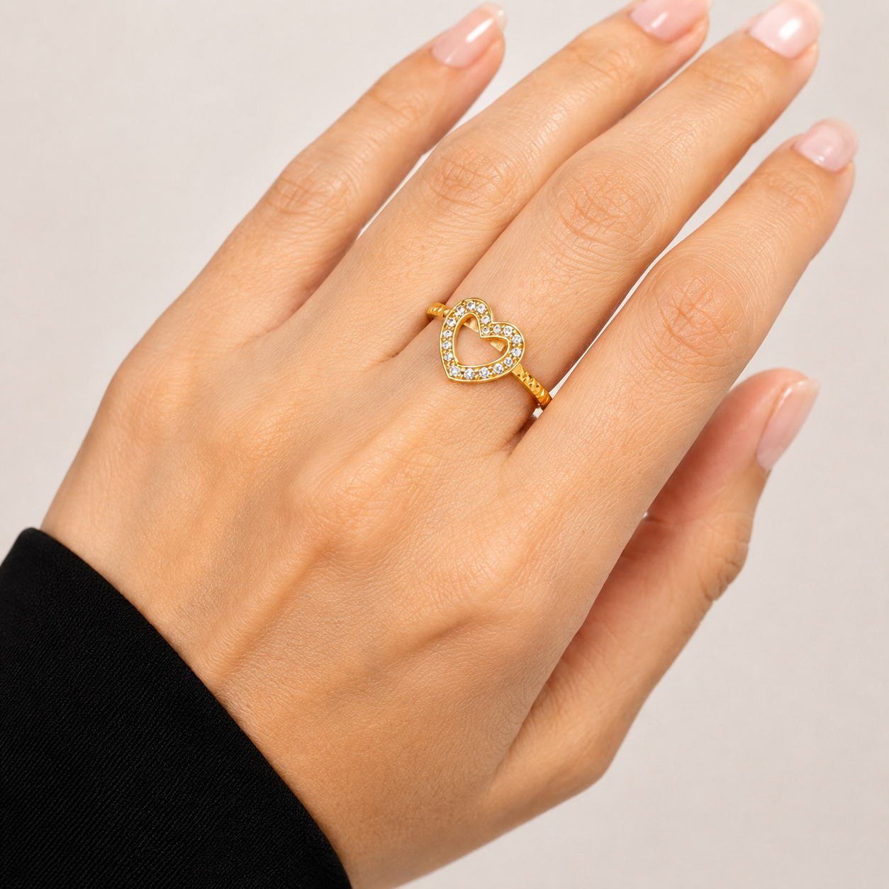 Aeza Anti Tarnish Gold Plated Heart Ring for Women | Stainless Steel Crystal Heart Finger Ring | Adjustable Minimalist Stackable Ring | Waterproof Fashion Jewelry Gift for Girls