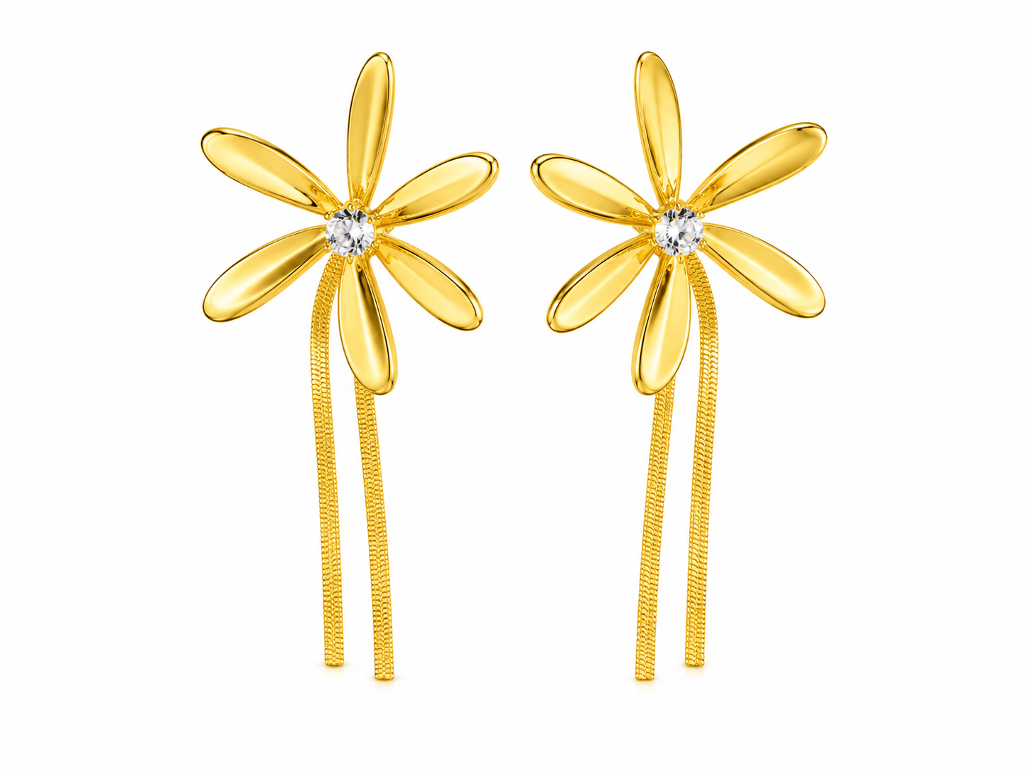 Aeza Anti Tarnish Gold Plated Flower Tassel Earrings for Women | Stainless Steel Floral Dangle Earrings | Crystal Drop Earrings | Lightweight Fashion Jewelry for Girls