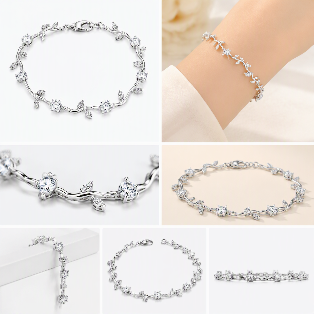 Aeza Tulip Cubic Zirconia Floral Vine Link Bracelet