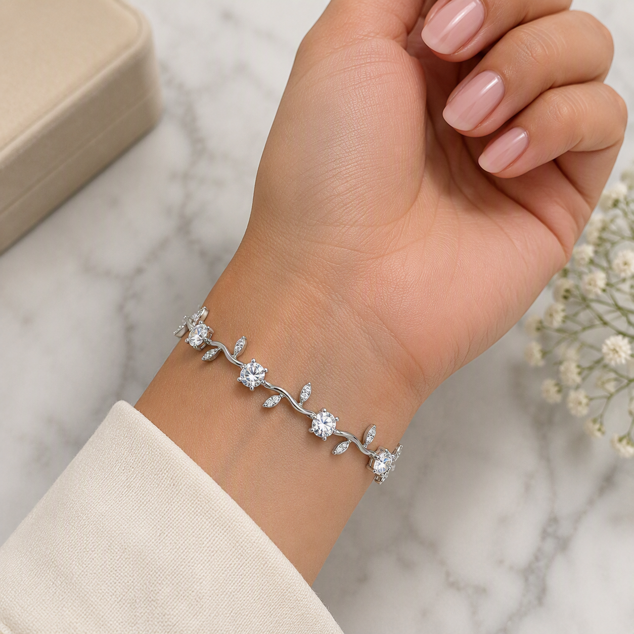 Aeza Tulip Cubic Zirconia Floral Vine Link Bracelet