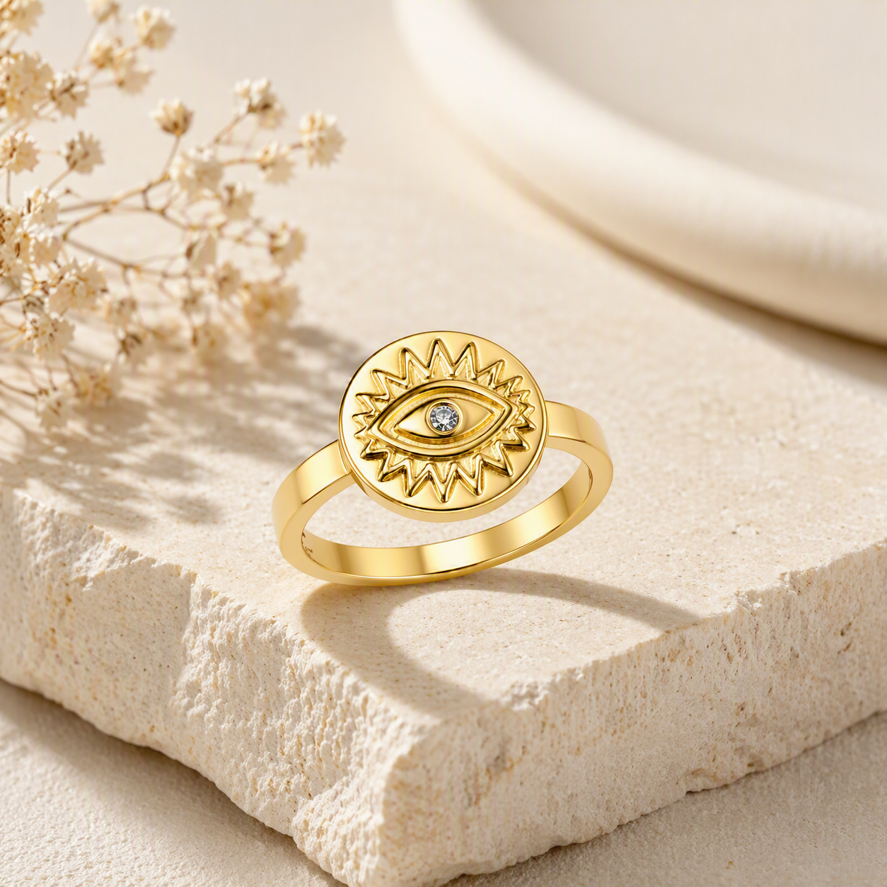 aeza Anti Tarnish Gold Evil Eye Ring for Women, Cubic Zirconia Statement Ring, Waterproof Stainless Steel Fashion Jewelry