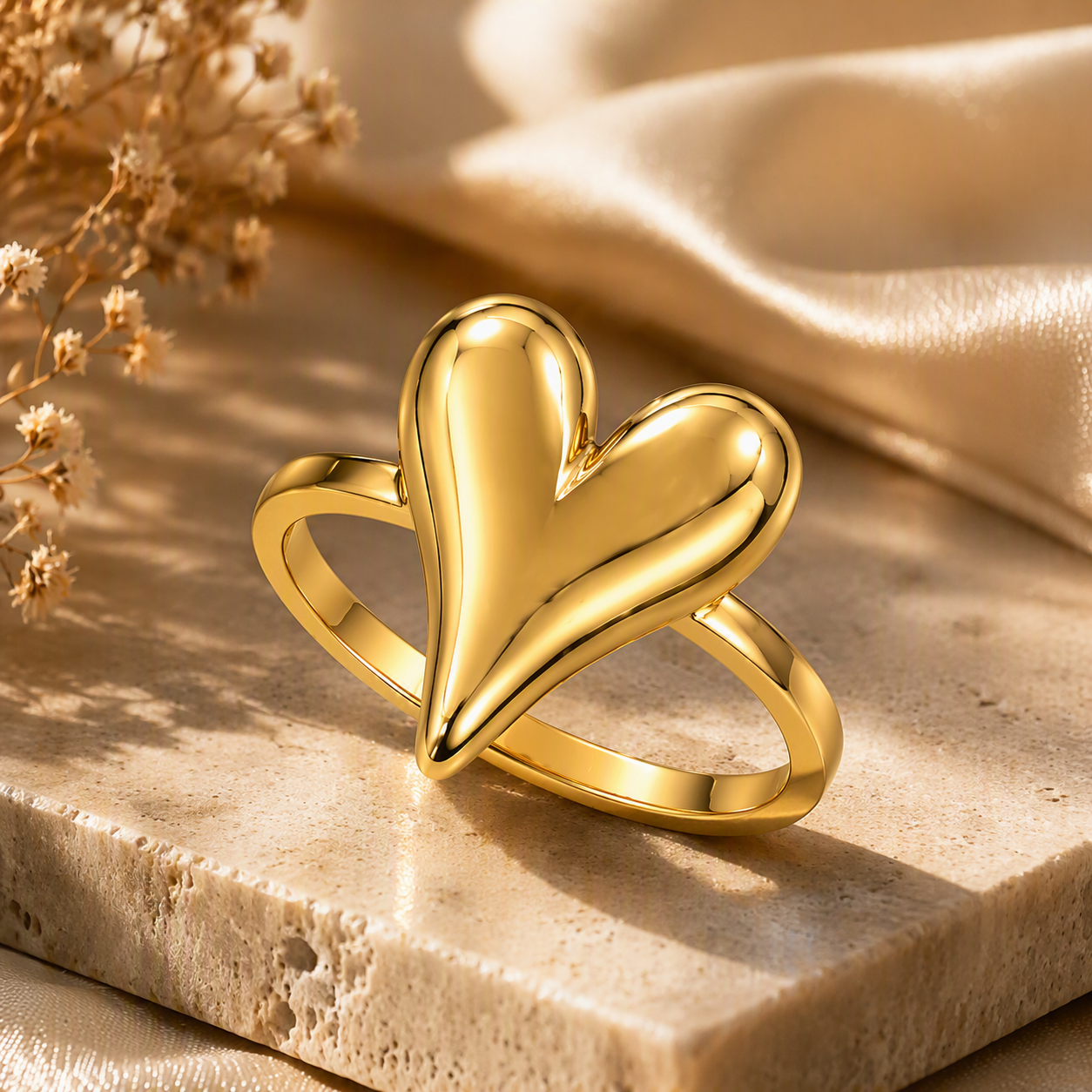 Aeza Anti Tarnish Puffy Heart Ring for Women | Gold Plated Stainless Steel Heart Ring | Waterproof, Hypoallergenic & Fade Resistant | Minimalist Fashion Jewelry Gift for Women & Girls ❤️✨