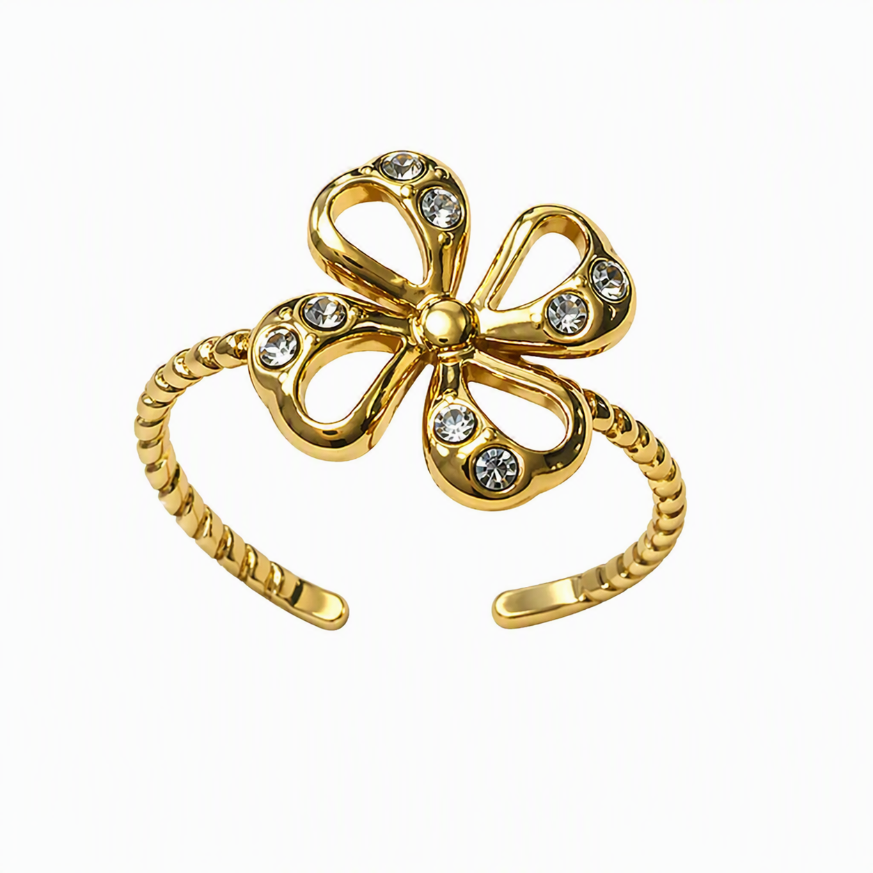 Aeza Anti Tarnish Crystal Flower Adjustable Ring for Women | Gold Plated Stainless Steel Open Ring | Waterproof, Hypoallergenic & Fade Resistant | Dainty Floral Jewelry Gift for Women & Girls