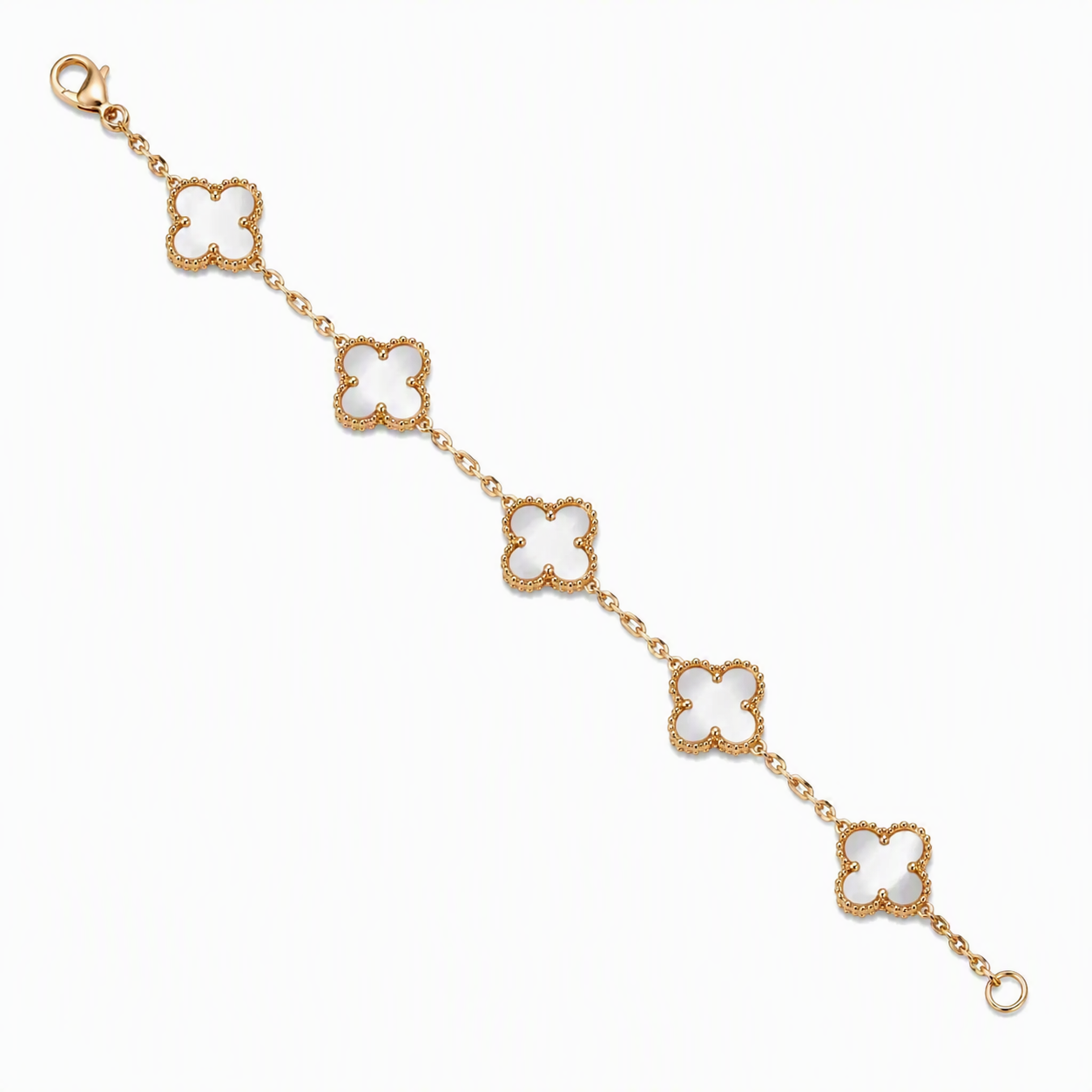 Aeza Anti Tarnish Clover Bracelet for Women | Gold Plated Stainless Steel Mother of Pearl Inspired Charm Bracelet | Waterproof, Hypoallergenic & Fade Resistant | Elegant Jewelry Gift for Women & Girls