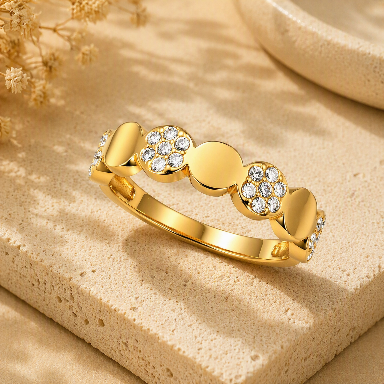 Aeza Anti Tarnish Crystal Heart Ring for Women | Gold Plated Stainless Steel Heart Band Ring | Waterproof, Hypoallergenic & Fade Resistant | Elegant Love-Themed Jewelry Gift for Women & Girls