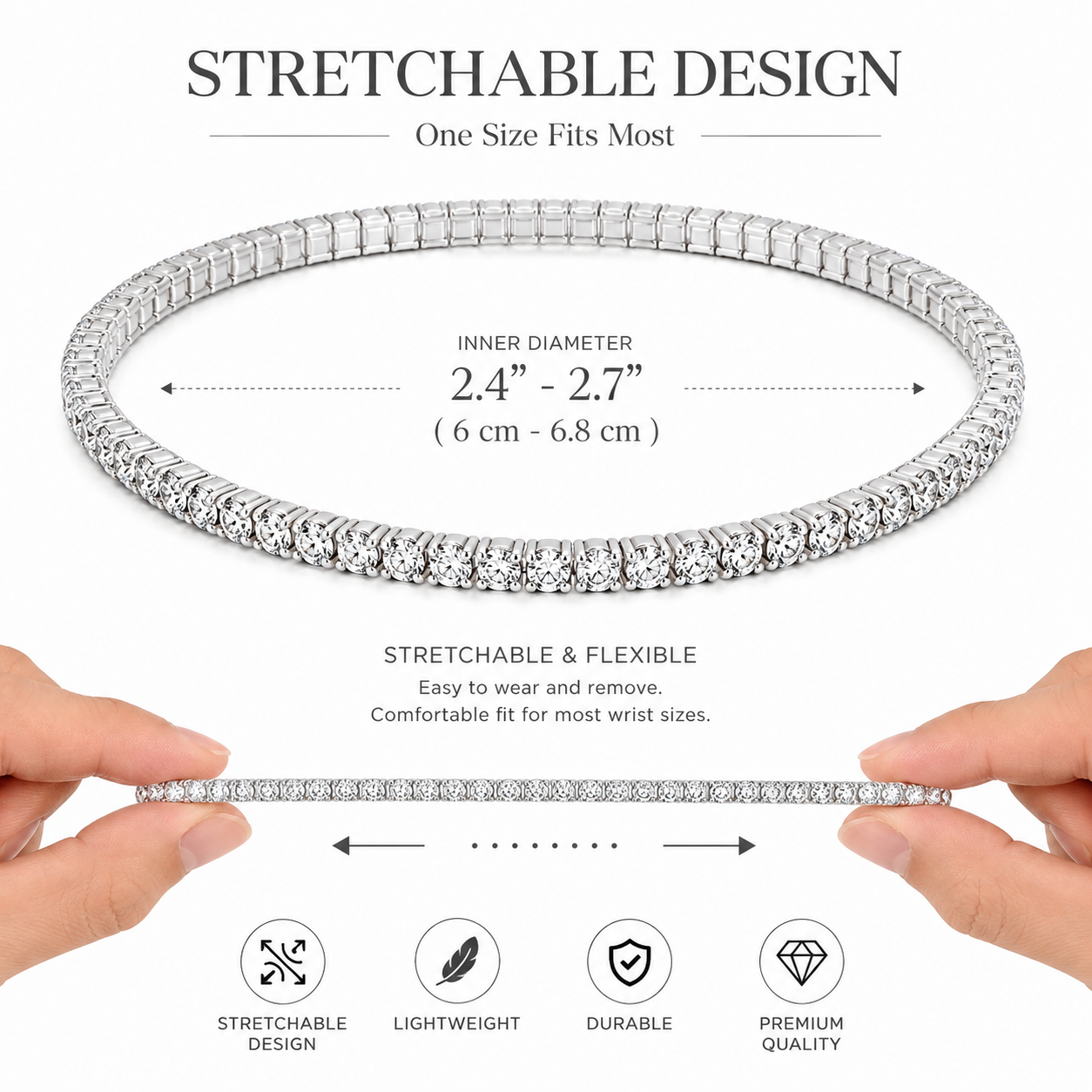 Aeza Stretchable Tennis Bracelet for Women | Sparkling Cubic Zirconia CZ Bracelet | Flexible Stretch Bracelet for Daily Wear, Party & Special Occasions