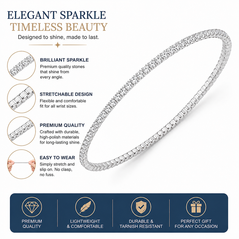 Aeza Stretchable Tennis Bracelet for Women | Sparkling Cubic Zirconia CZ Bracelet | Flexible Stretch Bracelet for Daily Wear, Party & Special Occasions