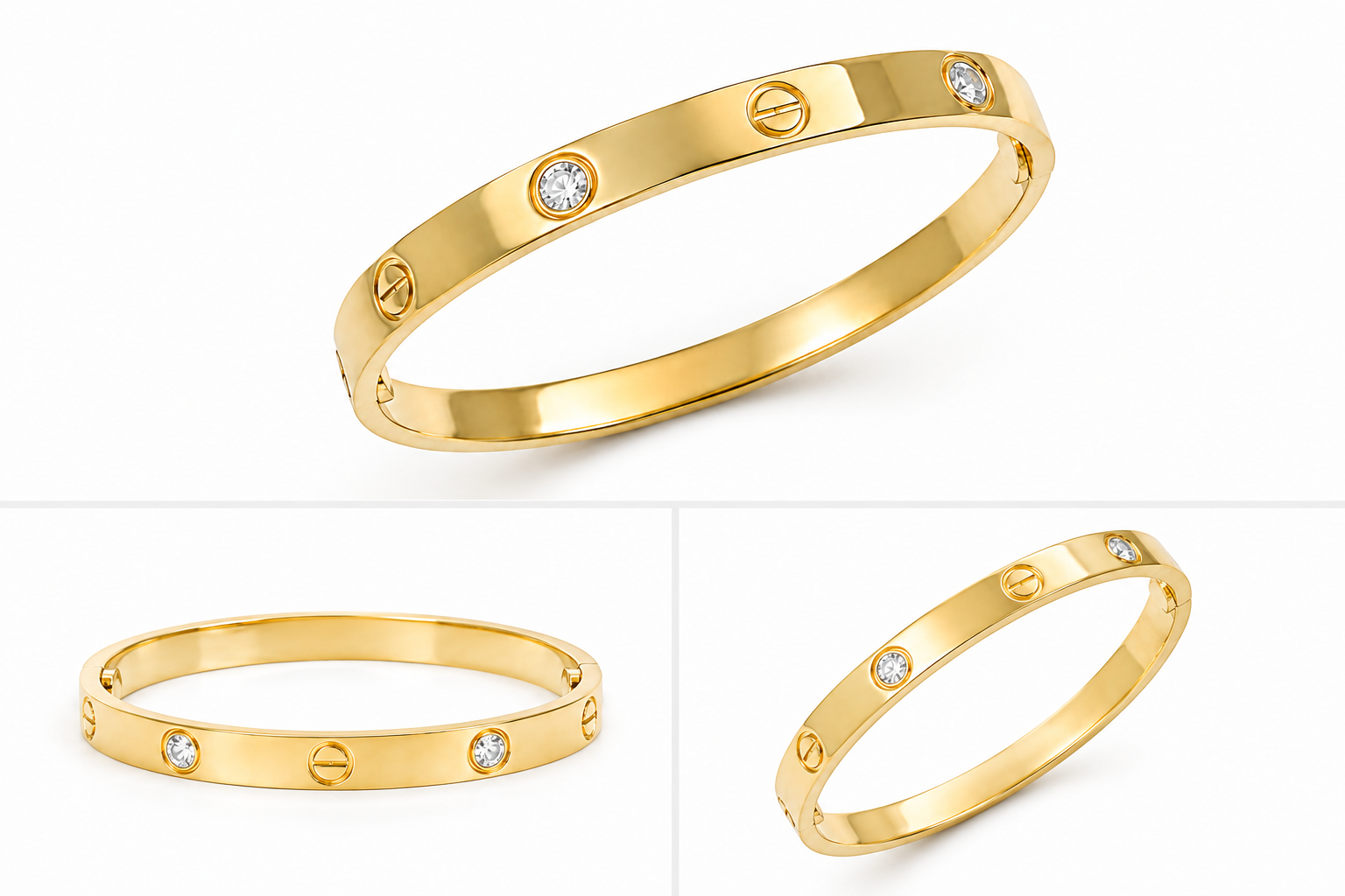 Aeza Gold Plated Screw Inspired Bangle Bracelet for Women, Minimalist Crystal Accent Cuff Bracelet, Elegant Stainless Steel Jewelry for Daily Wear, Party, Wedding & Gifting