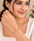 Aeza Gold Plated Screw Inspired Bangle Bracelet for Women, Minimalist Crystal Accent Cuff Bracelet, Elegant Stainless Steel Jewelry for Daily Wear, Party, Wedding & Gifting