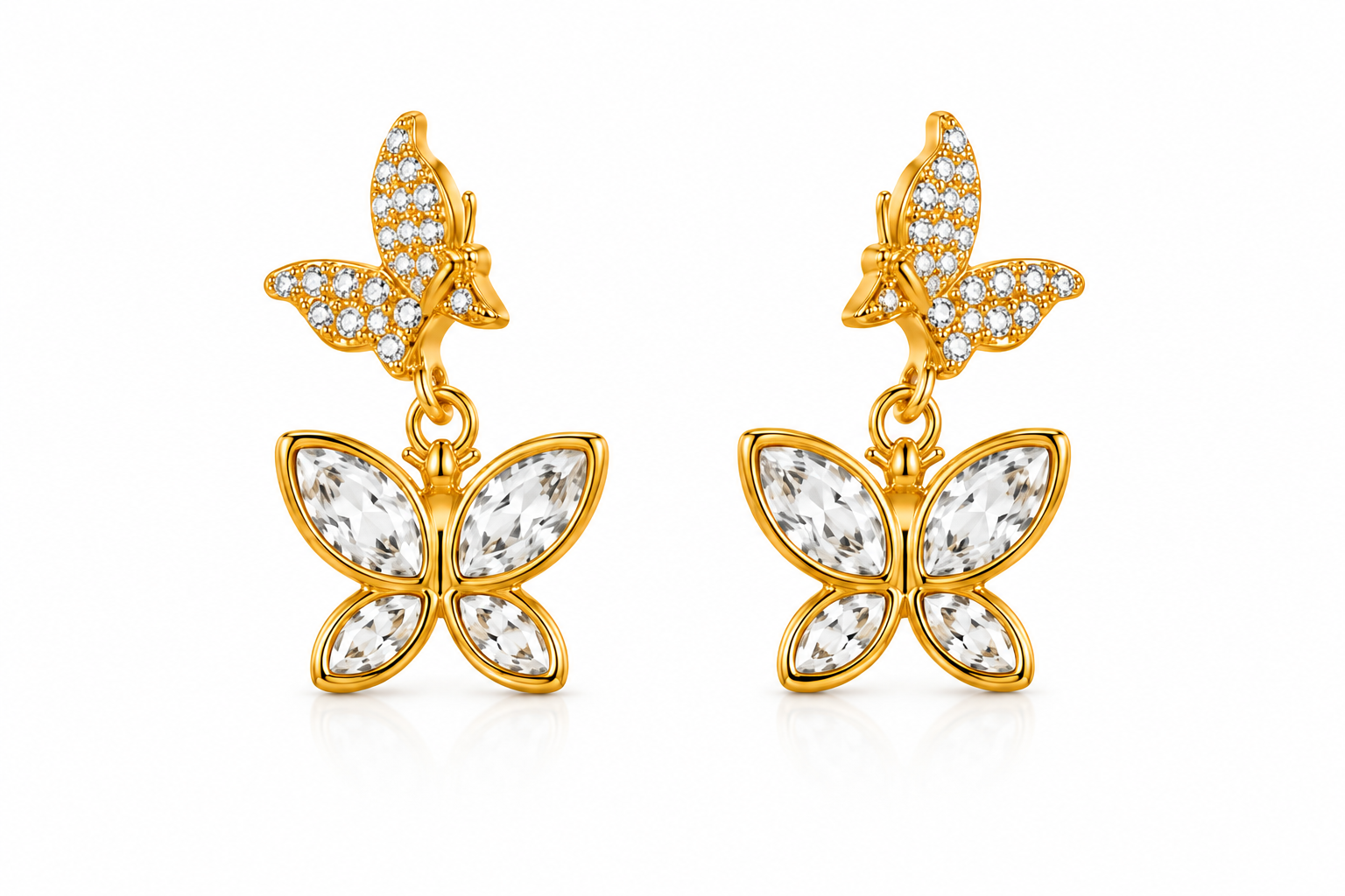 Aeza Gold Plated Butterfly Drop Earrings for Women | Crystal Butterfly Dangle Earrings | Lightweight Party, Wedding & Daily Wear Fashion Jewellery Gift for Girls