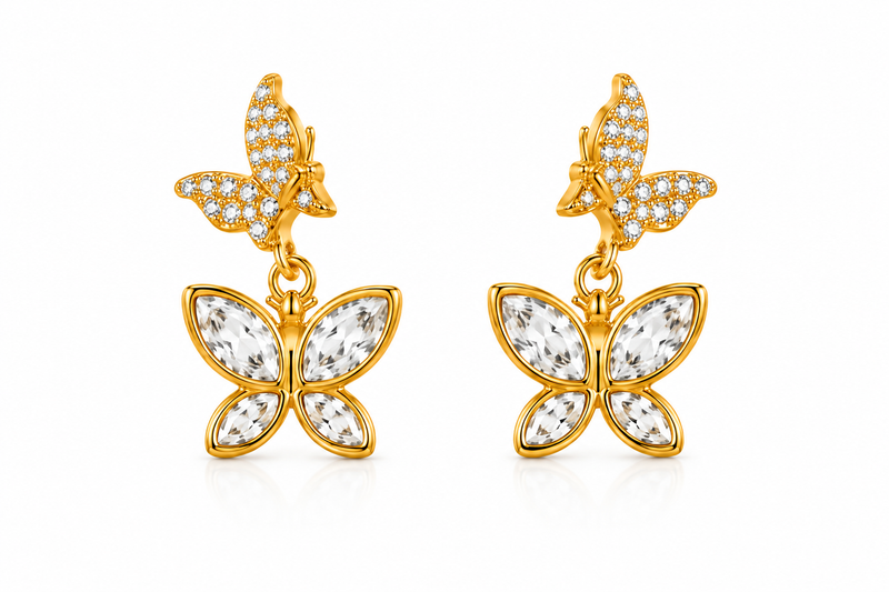 Aeza Gold Plated Butterfly Drop Earrings for Women | Crystal Butterfly Dangle Earrings | Lightweight Party, Wedding & Daily Wear Fashion Jewellery Gift for Girls