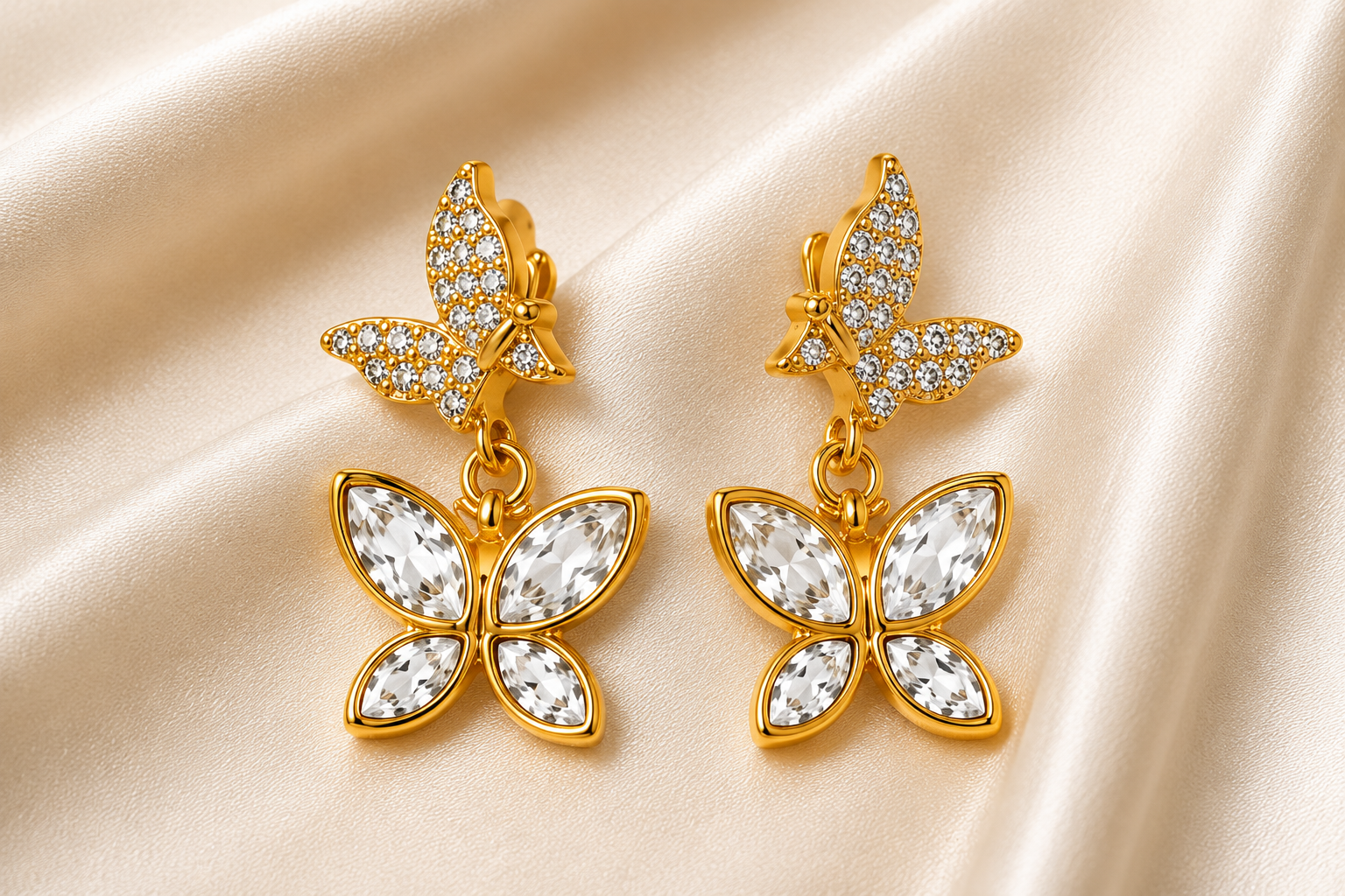 Aeza Gold Plated Butterfly Drop Earrings for Women | Crystal Butterfly Dangle Earrings | Lightweight Party, Wedding & Daily Wear Fashion Jewellery Gift for Girls