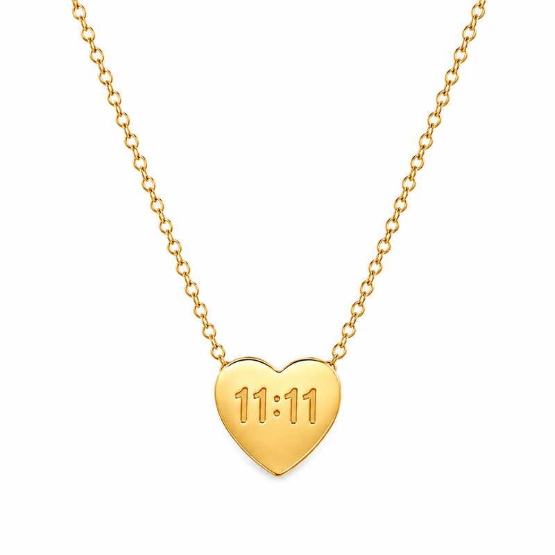 Aeza 11:11 Heart Pendant Necklace for Women | Gold Plated Stainless Steel Heart Necklace | Minimalist Angel Number Necklace | Adjustable Chain | Gift for Girls, Wife, Girlfriend