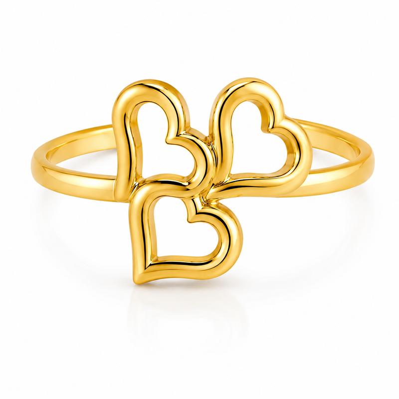 Aeza Anti Tarnish Gold Plated Triple Heart Adjustable Ring for Women | Stainless Steel Open Heart Finger Ring | Waterproof Minimalist Stackable Ring | Fashion Jewelry Gift for Girls