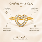 Aeza Anti Tarnish Gold Plated Heart Ring for Women | Stainless Steel Crystal Heart Finger Ring | Adjustable Minimalist Stackable Ring | Waterproof Fashion Jewelry Gift for Girls