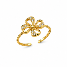 Aeza Anti Tarnish Crystal Flower Adjustable Ring for Women | Gold Plated Stainless Steel Open Ring | Waterproof, Hypoallergenic & Fade Resistant | Dainty Floral Jewelry Gift for Women & Girls
