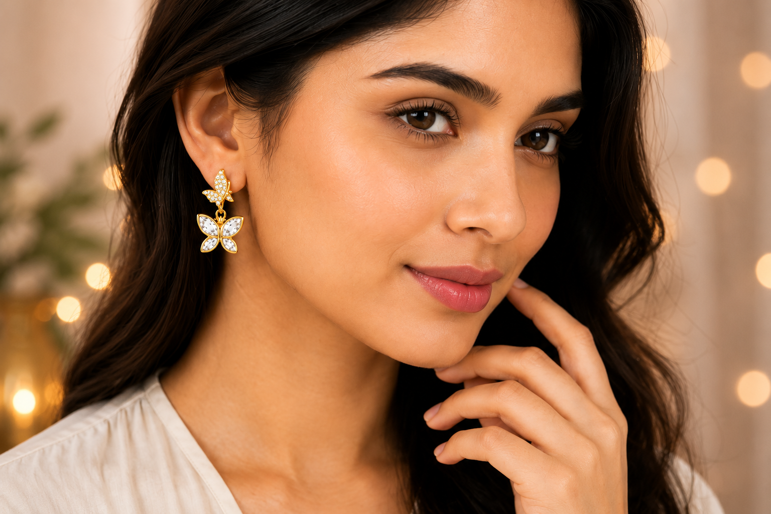 Aeza Gold Plated Butterfly Drop Earrings for Women | Crystal Butterfly Dangle Earrings | Lightweight Party, Wedding & Daily Wear Fashion Jewellery Gift for Girls