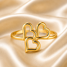 Aeza Anti Tarnish Gold Plated Triple Heart Adjustable Ring for Women | Stainless Steel Open Heart Finger Ring | Waterproof Minimalist Stackable Ring | Fashion Jewelry Gift for Girls
