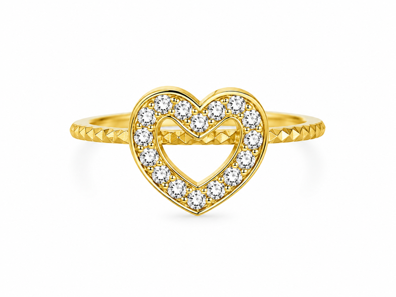 Aeza Anti Tarnish Gold Plated Heart Ring for Women | Stainless Steel Crystal Heart Finger Ring | Adjustable Minimalist Stackable Ring | Waterproof Fashion Jewelry Gift for Girls