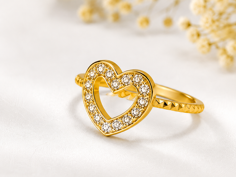 Aeza Anti Tarnish Gold Plated Heart Ring for Women | Stainless Steel Crystal Heart Finger Ring | Adjustable Minimalist Stackable Ring | Waterproof Fashion Jewelry Gift for Girls