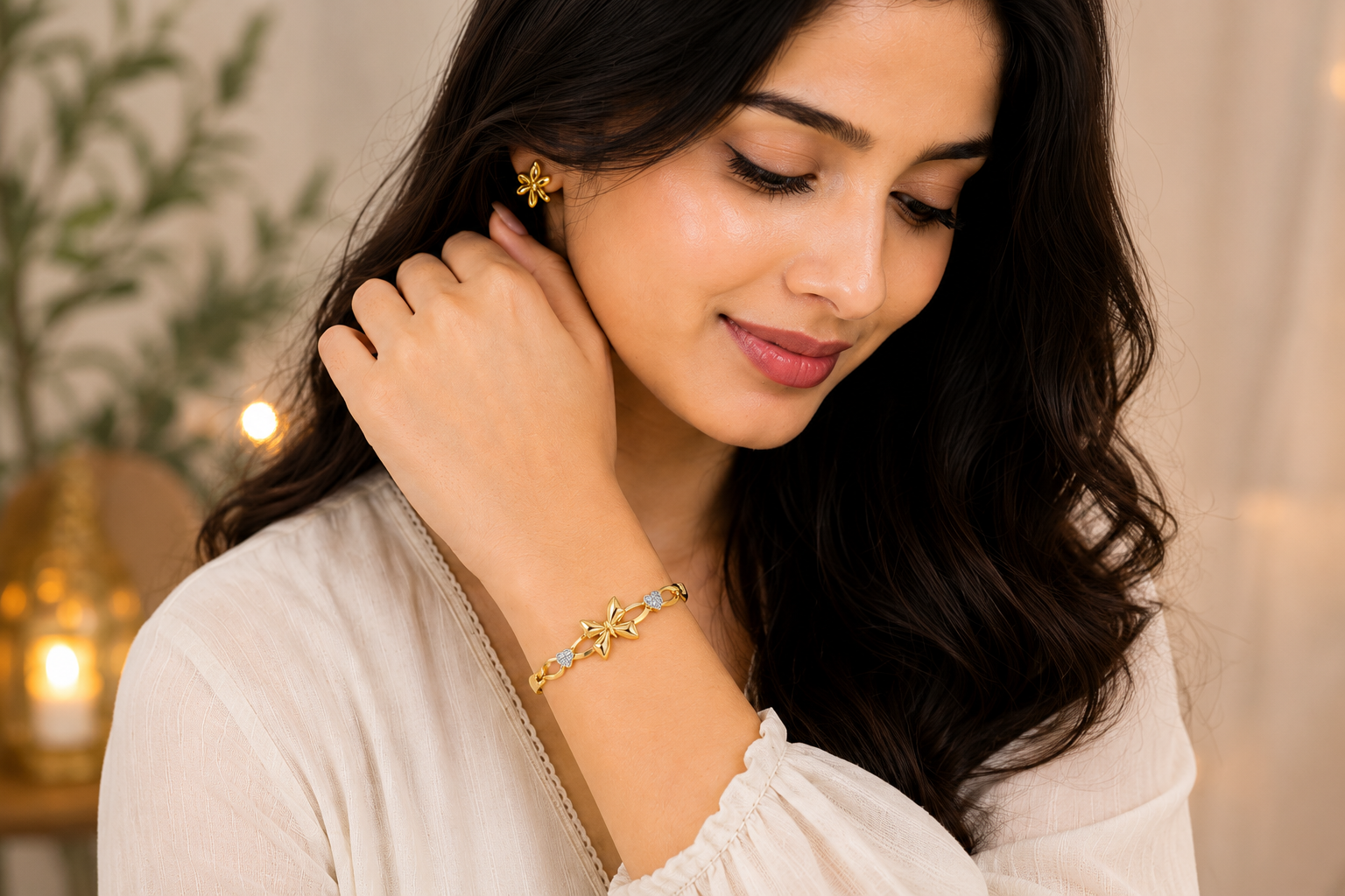 Aeza Anti-Tarnish Butterfly Gold Bracelet for Women | Elegant Heart Stone Bracelet | Adjustable Fashion Jewellery