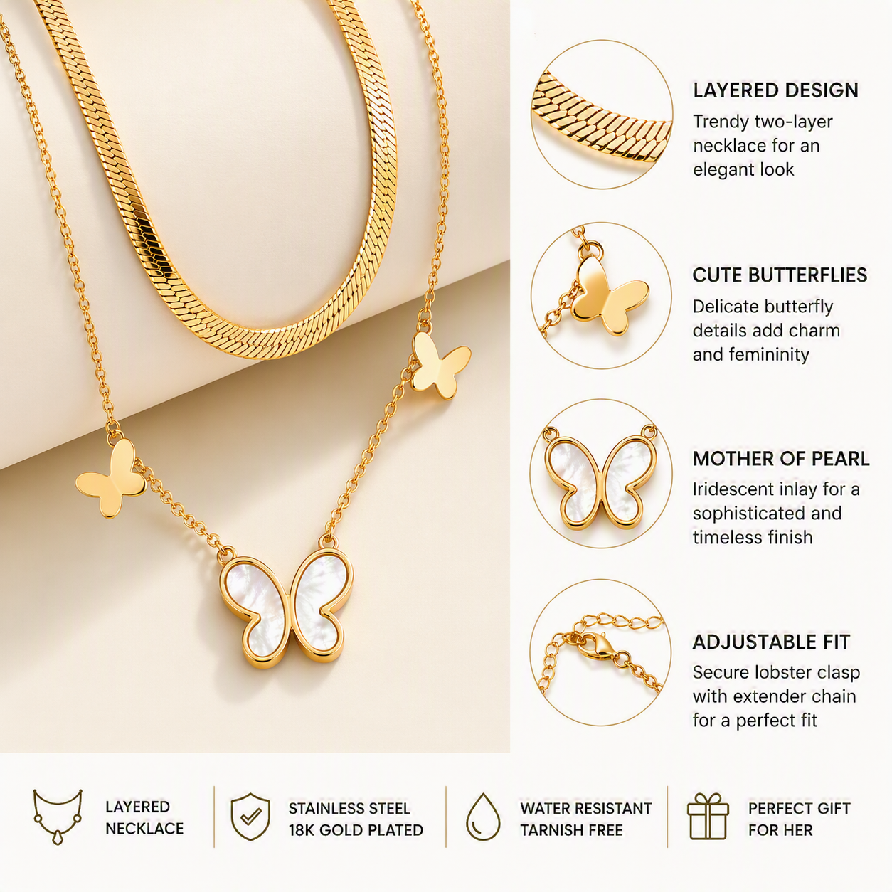 Aeza Gold Butterfly Heart Pendant Necklace