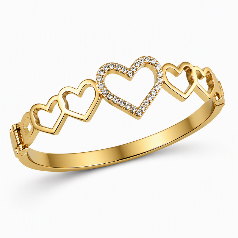 Aeza Crystal Heart Bangle Bracelet – Gold Finish