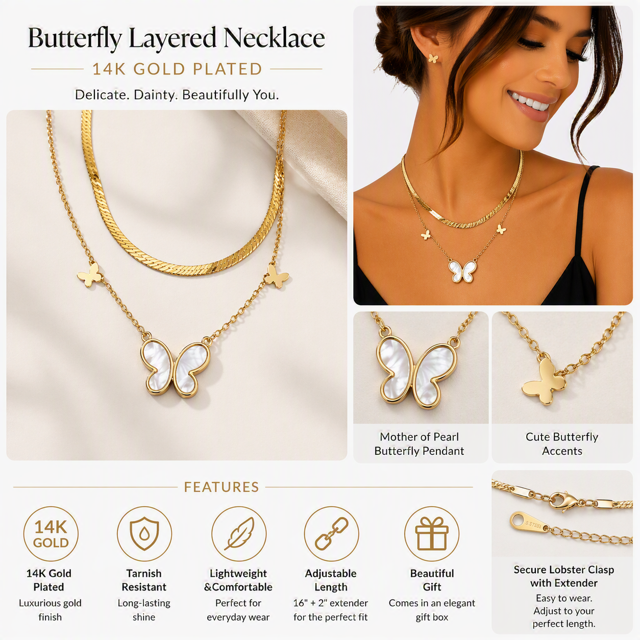 Aeza Gold Butterfly Heart Pendant Necklace