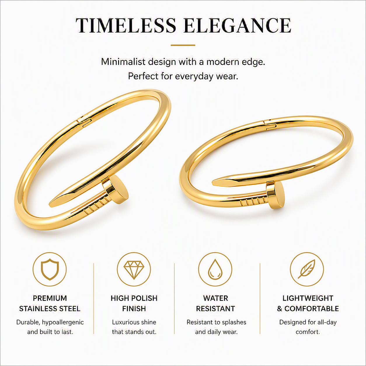 Aeza Gold Tone Nail Bangle Bracelet for Women – Minimalist Open Cuff Bracelet, Fashion Jewelry Wrist Bangle, Elegant Stackable Bracelet Gift for Women