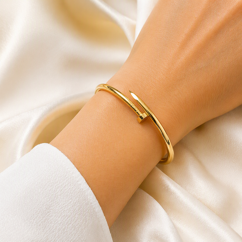 Aeza Gold Tone Nail Bangle Bracelet for Women – Minimalist Open Cuff Bracelet, Fashion Jewelry Wrist Bangle, Elegant Stackable Bracelet Gift for Women