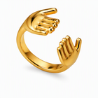 aeza Anti-Tarnish Gold Plated Adjustable Hug Hands Ring for Women – Waterproof Open Finger Ring, Minimalist Statement Jewelry, Cute Fashion Ring Gift for Girls & Women
