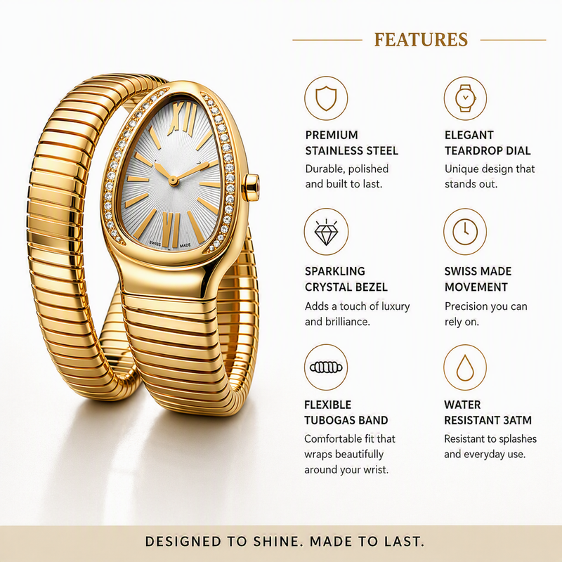 Aeza Women's Gold Tone Oval Bracelet Watch with Stretch Band, Crystal Bezel, Analog Quartz Watch, Elegant Dress Wrist Watch for Women