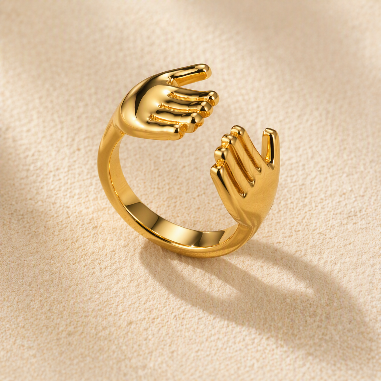 aeza Anti-Tarnish Gold Plated Adjustable Hug Hands Ring for Women – Waterproof Open Finger Ring, Minimalist Statement Jewelry, Cute Fashion Ring Gift for Girls & Women