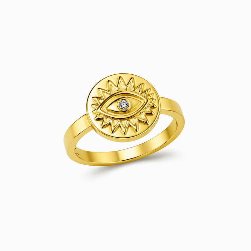 aeza Anti Tarnish Gold Evil Eye Ring for Women, Cubic Zirconia Statement Ring, Waterproof Stainless Steel Fashion Jewelry