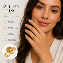 aeza Anti Tarnish Gold Evil Eye Ring for Women, Cubic Zirconia Statement Ring, Waterproof Stainless Steel Fashion Jewelry