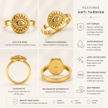 aeza Anti Tarnish Gold Evil Eye Ring for Women, Cubic Zirconia Statement Ring, Waterproof Stainless Steel Fashion Jewelry