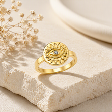 aeza Anti Tarnish Gold Evil Eye Ring for Women, Cubic Zirconia Statement Ring, Waterproof Stainless Steel Fashion Jewelry