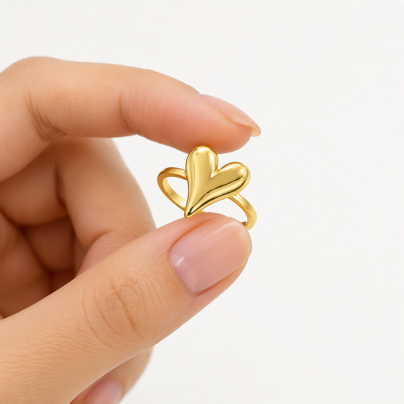 Aeza Anti Tarnish Puffy Heart Ring for Women | Gold Plated Stainless Steel Heart Ring | Waterproof, Hypoallergenic & Fade Resistant | Minimalist Fashion Jewelry Gift for Women & Girls ❤️✨