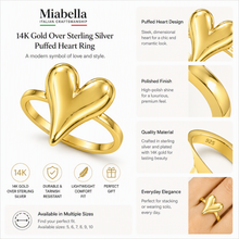 Aeza Anti Tarnish Puffy Heart Ring for Women | Gold Plated Stainless Steel Heart Ring | Waterproof, Hypoallergenic & Fade Resistant | Minimalist Fashion Jewelry Gift for Women & Girls ❤️✨