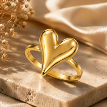Aeza Anti Tarnish Puffy Heart Ring for Women | Gold Plated Stainless Steel Heart Ring | Waterproof, Hypoallergenic & Fade Resistant | Minimalist Fashion Jewelry Gift for Women & Girls ❤️✨