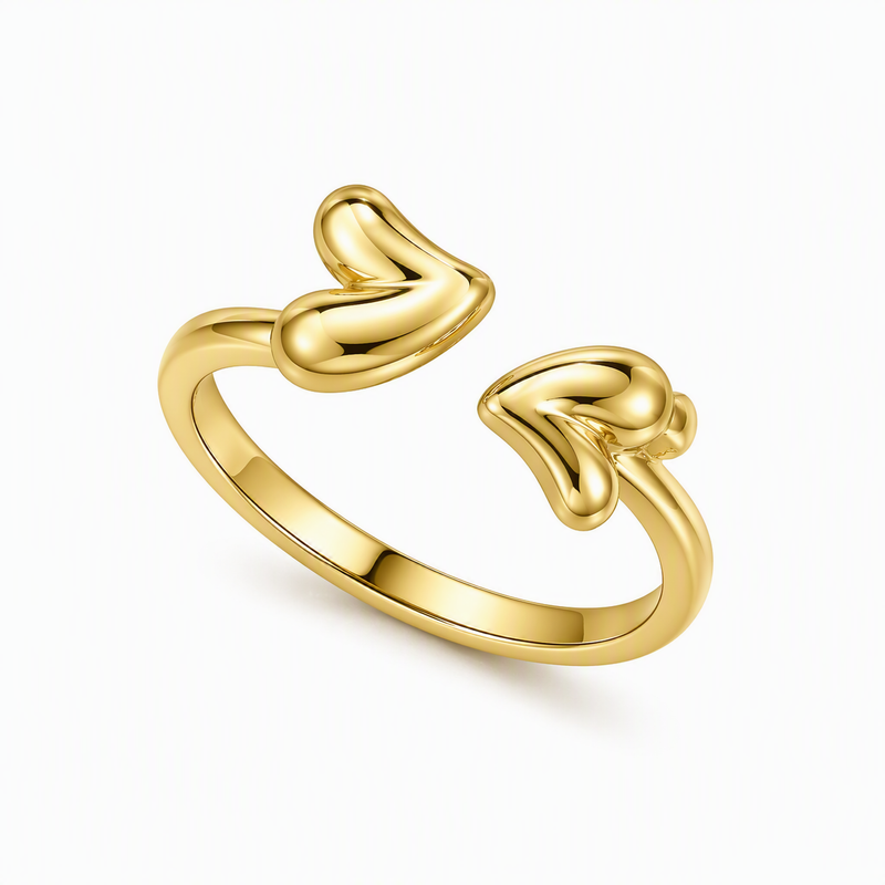 Aeza Anti Tarnish Double Heart Adjustable Ring for Women | Gold Plated Stainless Steel Open Heart Ring | Waterproof, Hypoallergenic & Fade Resistant | Minimalist Fashion Jewelry Gift for Women & Girls