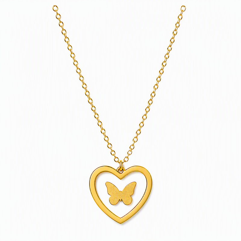 Aeza Anti Tarnish Butterfly Heart Necklace for Women | Gold Plated Stainless Steel Pendant Necklace | Waterproof, Hypoallergenic & Fade Resistant | Minimalist Jewelry Gift for Women & Girls