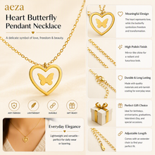 Aeza Anti Tarnish Butterfly Heart Necklace for Women | Gold Plated Stainless Steel Pendant Necklace | Waterproof, Hypoallergenic & Fade Resistant | Minimalist Jewelry Gift for Women & Girls