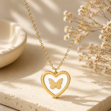 Aeza Anti Tarnish Butterfly Heart Necklace for Women | Gold Plated Stainless Steel Pendant Necklace | Waterproof, Hypoallergenic & Fade Resistant | Minimalist Jewelry Gift for Women & Girls