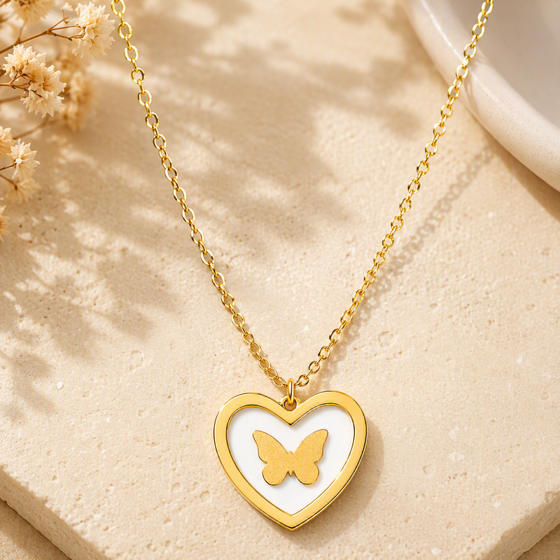 Aeza Anti Tarnish Butterfly Heart Necklace for Women | Gold Plated Stainless Steel Pendant Necklace | Waterproof, Hypoallergenic & Fade Resistant | Minimalist Jewelry Gift for Women & Girls