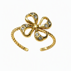 Aeza Anti Tarnish Crystal Flower Adjustable Ring for Women | Gold Plated Stainless Steel Open Ring | Waterproof, Hypoallergenic & Fade Resistant | Dainty Floral Jewelry Gift for Women & Girls