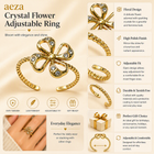 Aeza Anti Tarnish Crystal Flower Adjustable Ring for Women | Gold Plated Stainless Steel Open Ring | Waterproof, Hypoallergenic & Fade Resistant | Dainty Floral Jewelry Gift for Women & Girls