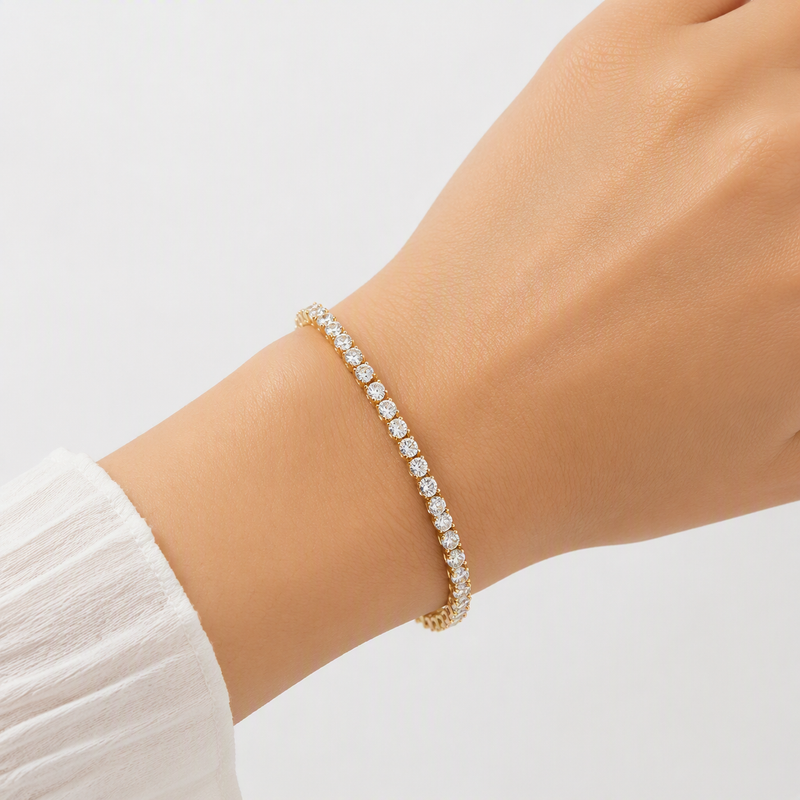 Aeza Anti Tarnish Tennis Bracelet for Women | Gold Plated Stainless Steel Crystal Bracelet | Waterproof, Hypoallergenic & Fade Resistant | Elegant Dainty Jewelry Gift for Women & Girls