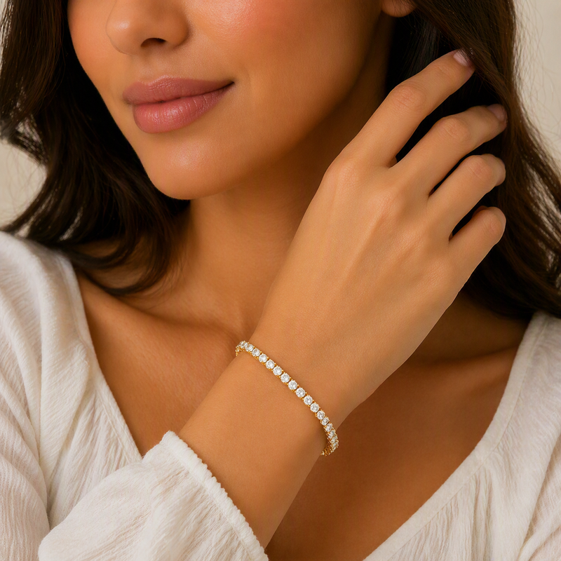 Aeza Anti Tarnish Tennis Bracelet for Women | Gold Plated Stainless Steel Crystal Bracelet | Waterproof, Hypoallergenic & Fade Resistant | Elegant Dainty Jewelry Gift for Women & Girls